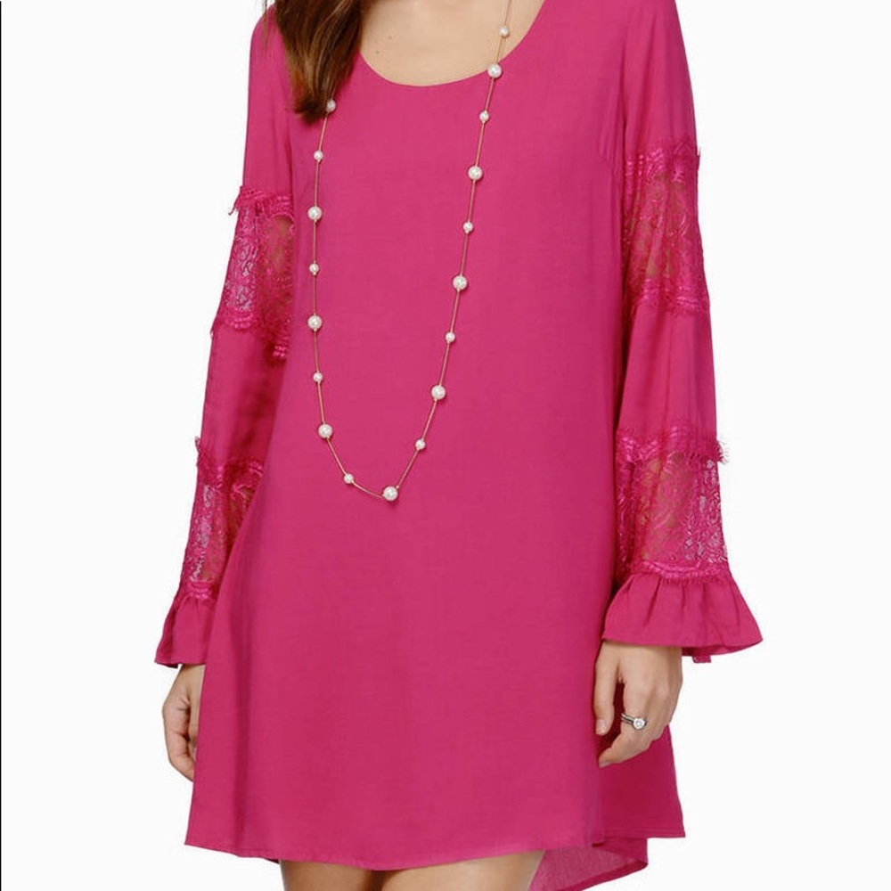 Magenta Dress Lace Sleeves